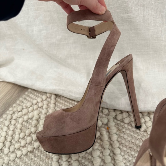 Prada suede ankle strap platform peep toe purple high heels - Picture 8 of 11